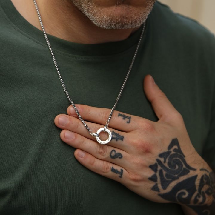 925 Sterling Silver Father's Circle Box Chain Name Necklace