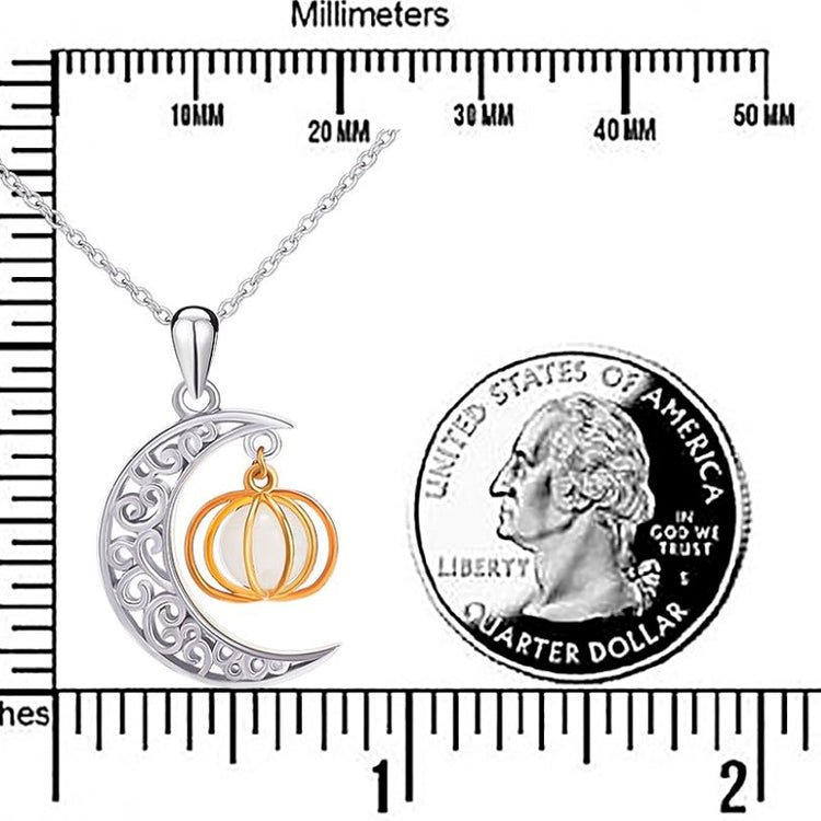 925 Sterling Silver Ladytree Halloween Jewelry  Moon and Pumpkin Bat Luminous Beads Glow Pendant Necklace