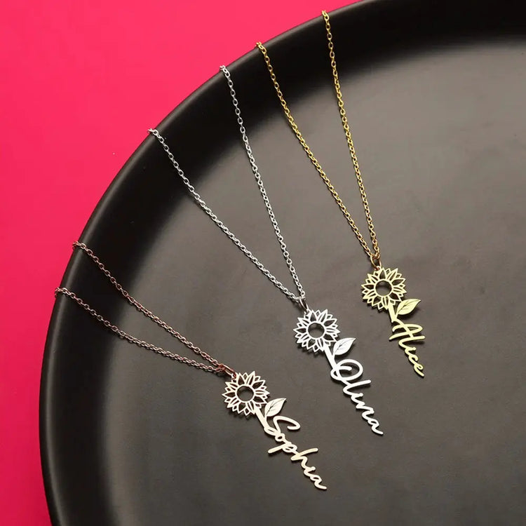 925 Sterling Silber Personal isierte Name Sonnenblumen Halskette