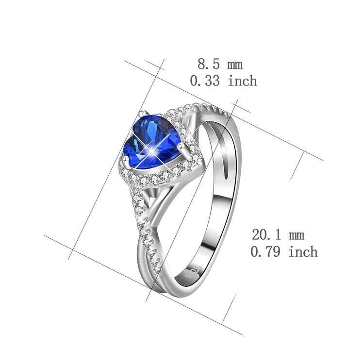 Bague en zircone cubique en cristal, en argent sterling 925, coeur bleu marine, halo, pour elle