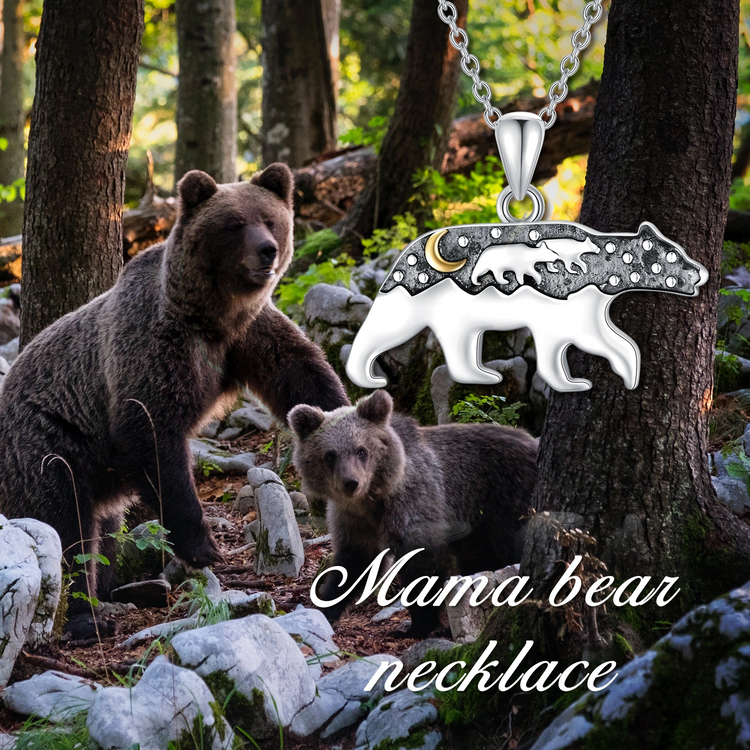 Mama Bear Necklace 925 Sterling Silver Animal Necklace Pendant Gift for Women