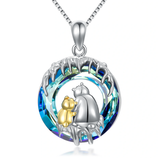925 Sterling Silver Blue Crystal Polar Bear Necklace for Women Girls Gift