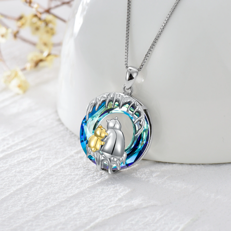 925 Sterling Silver Blue Crystal Polar Bear Necklace for Women Girls Gift