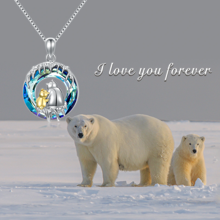 925 Sterling Silver Blue Crystal Polar Bear Necklace for Women Girls Gift