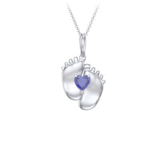 925 Sterling Silver Engravable Baby Feet Birthstone Pendant
