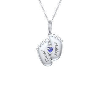 925 Sterling Silver Engravable Baby Feet Birthstone Pendant
