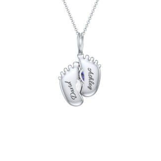 925 Sterling Silver Engravable Baby Feet Birthstone Pendant