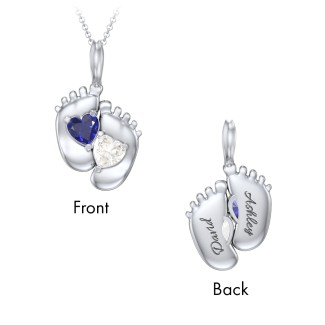 925 Sterling Silver Engravable Baby Feet Birthstone Pendant