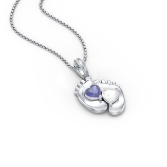 925 Sterling Silver Engravable Baby Feet Birthstone Pendant