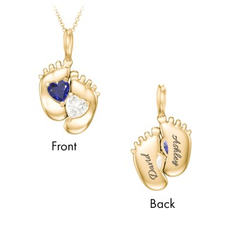 925 Sterling Silver Engravable Baby Feet Birthstone Pendant