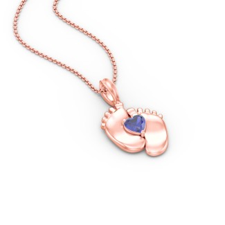 925 Sterling Silver Engravable Baby Feet Birthstone Pendant