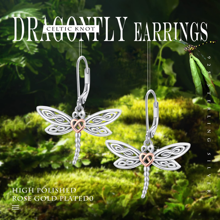 925 Sterling Silver Celtic Dragonfly Drop Earrings Gifts for Her