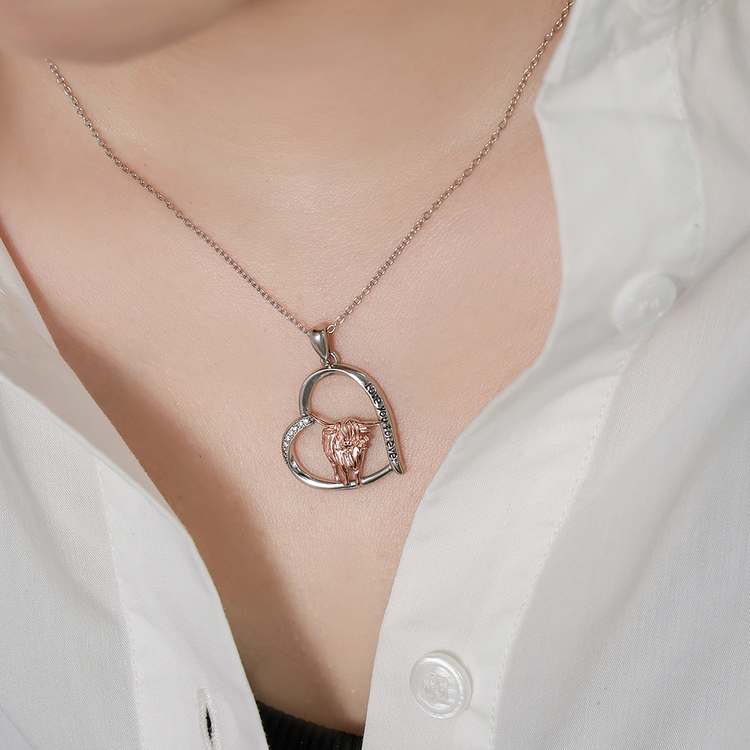 925 Sterling Silver Highland Cow Necklace Heart Cow Pendant Gifts For Women Girls