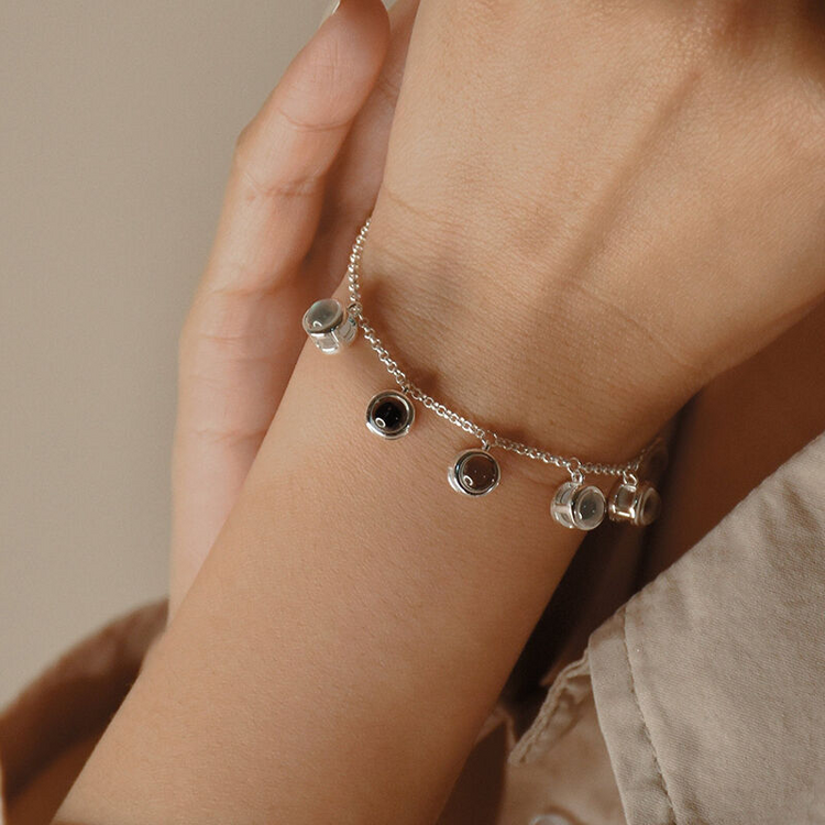925 Sterling Silver Custom Photo Projection Bracelet Minimalist Gift