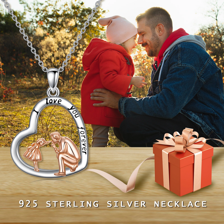 925 Sterling Silver Dad Daughter Heart Pendant Necklace I Love You Forever Jewelry