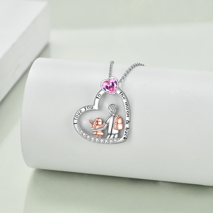 925 Sterling Silver I Love You to The Moon and Back Heart Father Daughter Necklace