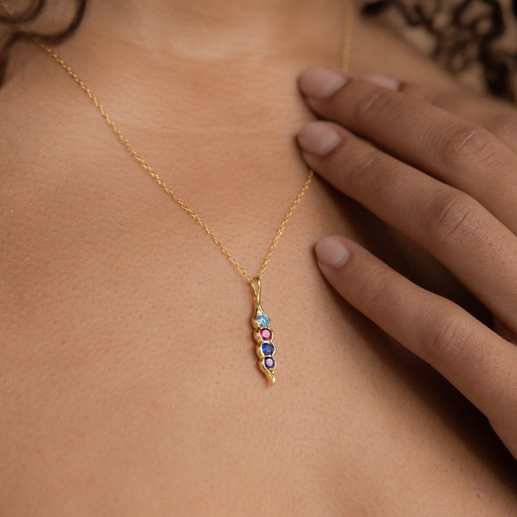 925 Sterling Silver Custom Birthstone Peas in a Pod Necklace