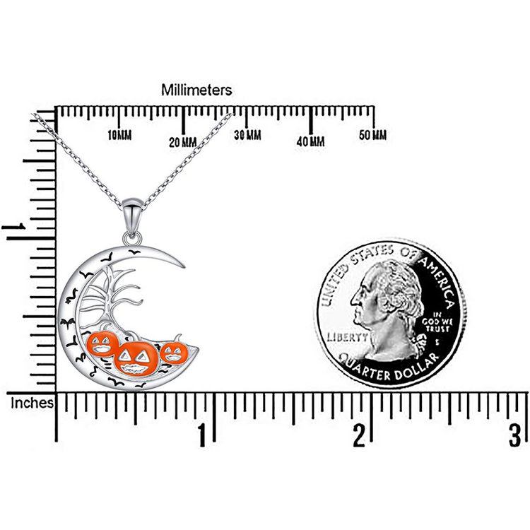 925 Sterling Silver Halloween Jewelry Moon and Pumpkin Pendant Necklace