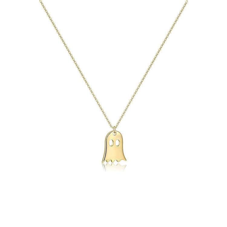 925 Sterling Silver  Pumpkin Ghost Hammered Coin Delicate Chain Minimalist Simple Halloween Necklace For Friend's Gift