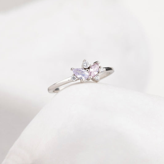 925 Sterling Silver Marquise Birthstone Ring, Pear Birthstone