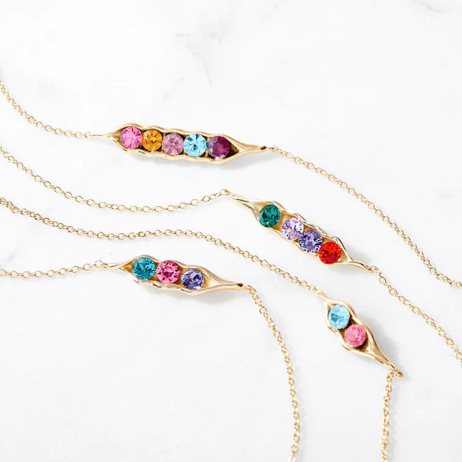 925 Sterling Silver Custom Birthstone Peas in a Pod Necklace