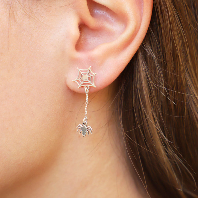 925 Sterling Silver  Spider Web Halloween Vintage Style Unique Earrings