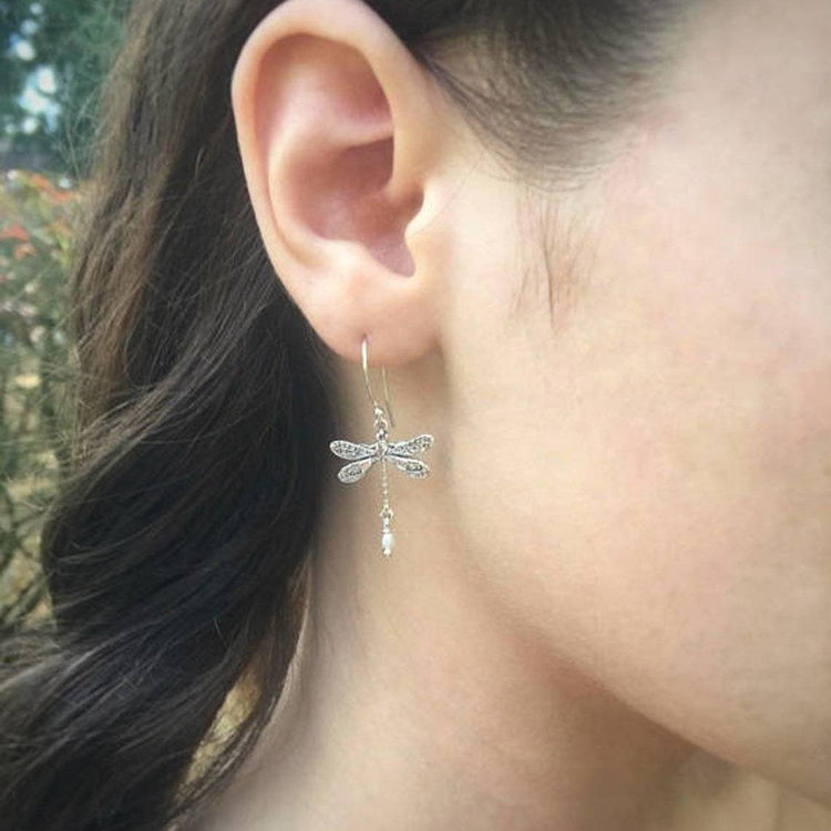 PRABIRDS 925 Sterling Silver Dragonfly Anklet With Pearl