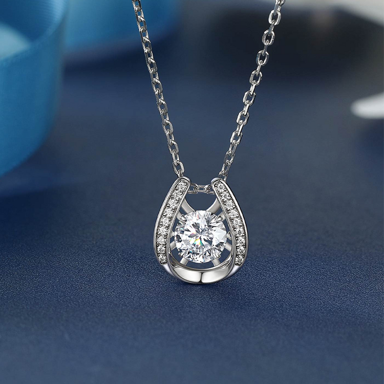 925 Sterling Silver Dancing Necklace Women Horseshoe Necklace