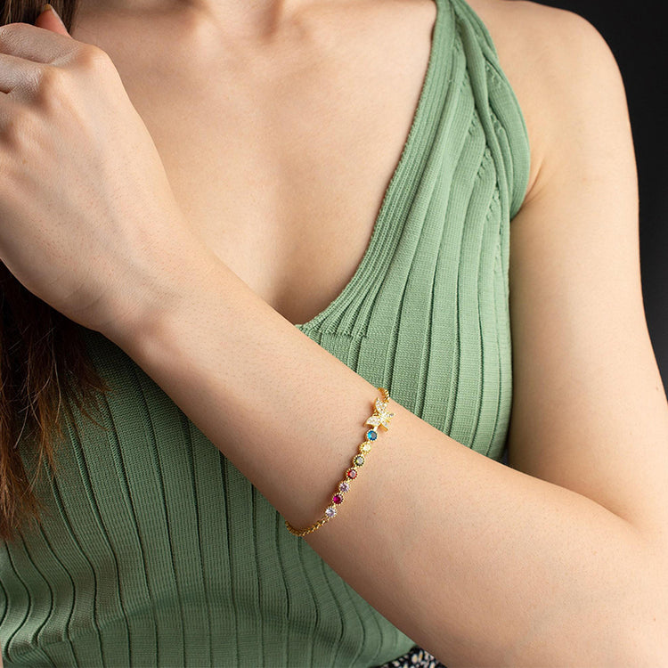 925 Sterling Silve Birthstone Family Butterfly Bracelet, Personalized Birthstone Bracelet, Custom Birthstone Bracelet
