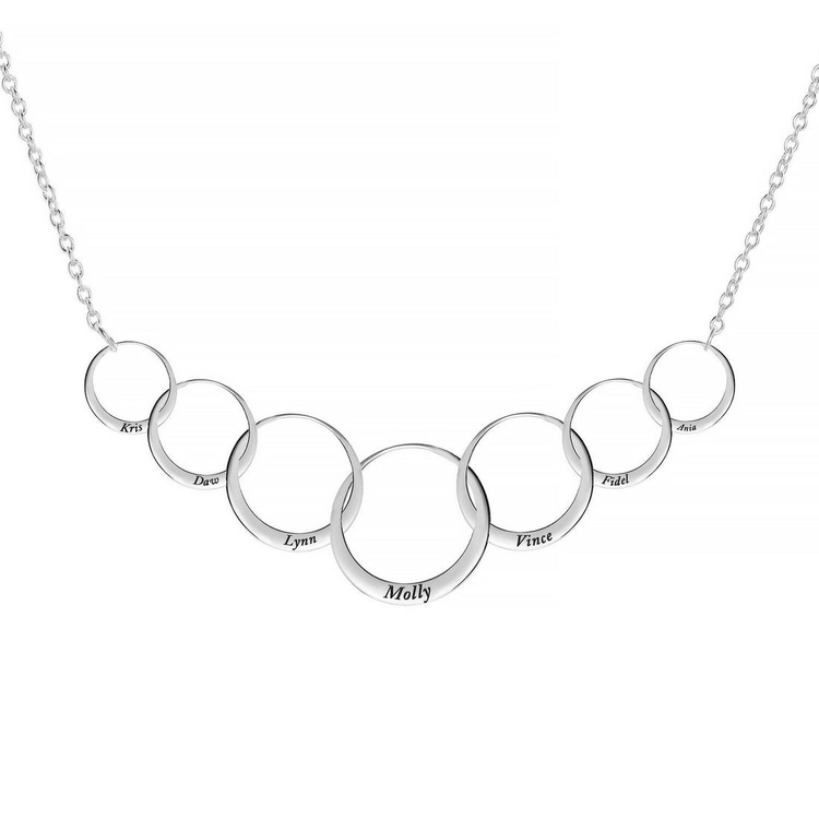 925 Sterling Silver 50th Birthday Gift For Mom / Grandmother Generations Personalized Chain Necklace Interlocking Ring Necklace