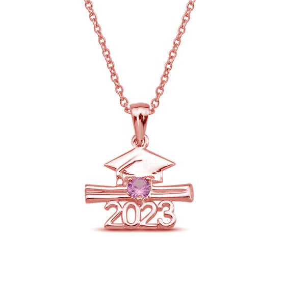 925 Sterling Silver Birthstone Cap and Diploma 2023 Graduation Pendant Necklace