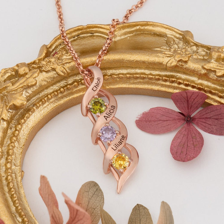 925 Sterling Silver Personalized 1-8 Engravings and Birthstones Necklace