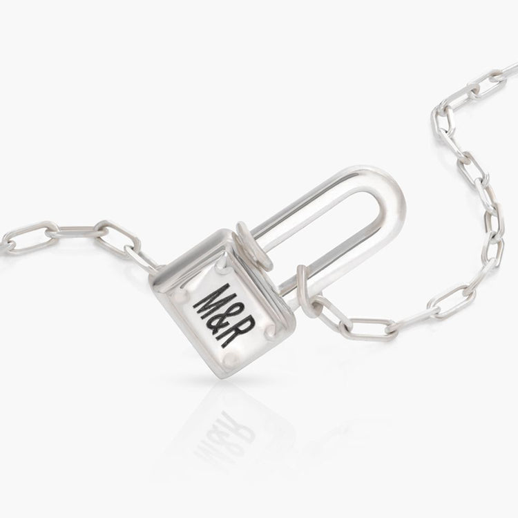 925 Sterling Silver Square Initial Lock Necklace