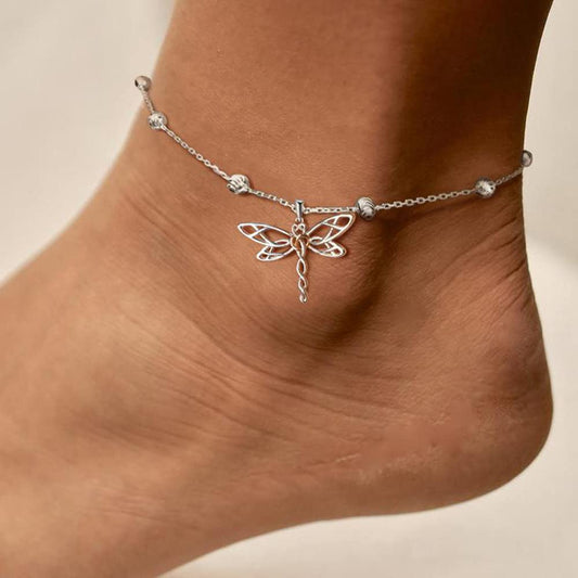 925 Sterling Silver Dragonfly Anklet Butterfly Anklet Celtic Jewelry