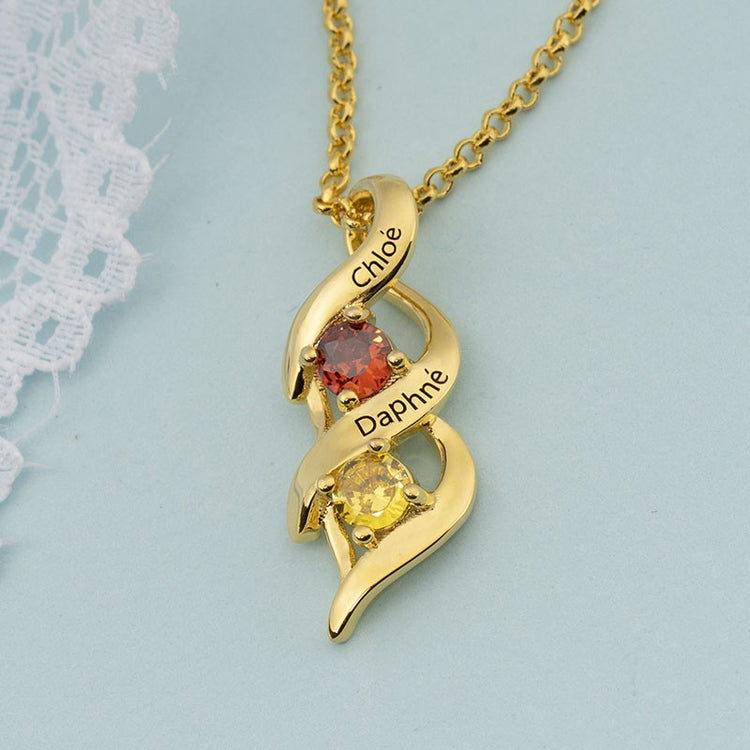925 Sterling Silver Personalized 1-8 Engravings and Birthstones Necklace