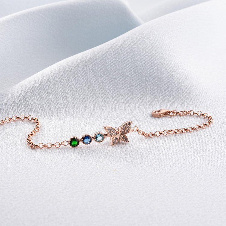 925 Sterling Silve Birthstone Family Butterfly Bracelet, Personalized Birthstone Bracelet, Custom Birthstone Bracelet