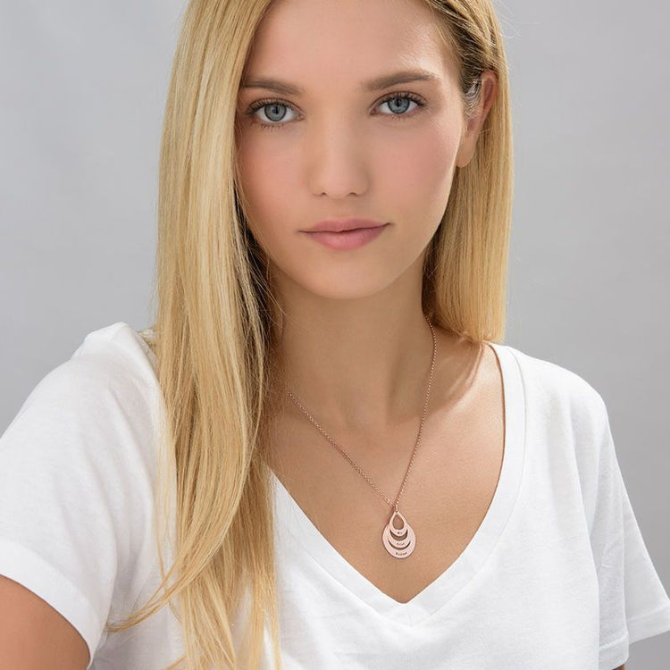 925 Sterling Silver Engrave Drop Model Family Necklace
