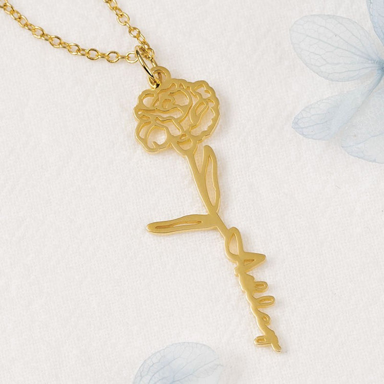 925 Sterling Silver Birth Flower Name Necklace