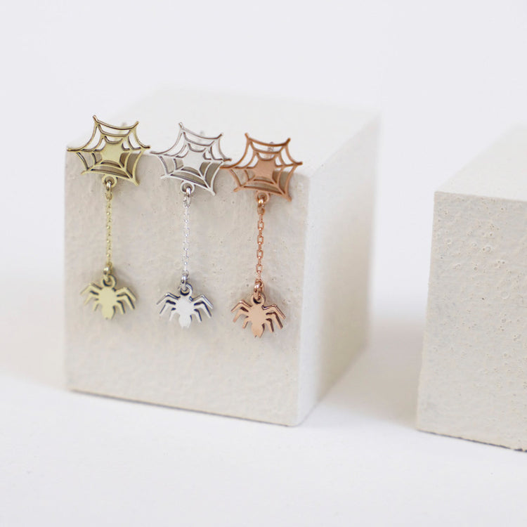 925 Sterling Silver  Spider Web Halloween Vintage Style Unique Earrings
