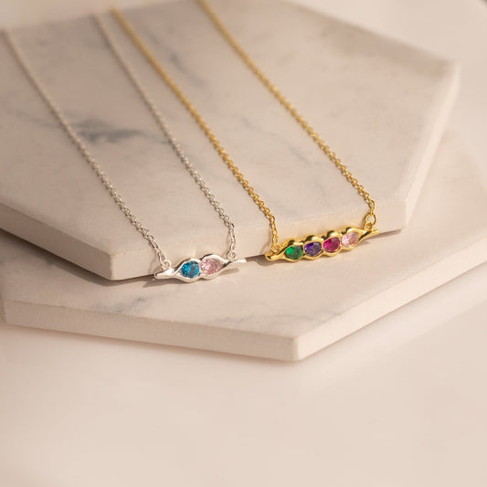 925 Sterling Silver Custom Birthstone Peas in a Pod Necklace