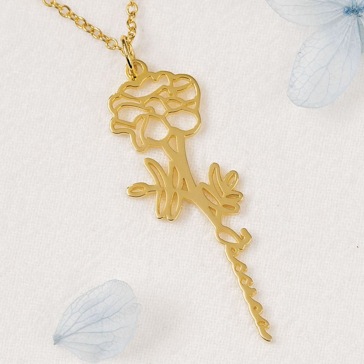 925 Sterling Silver Birth Flower Name Necklace