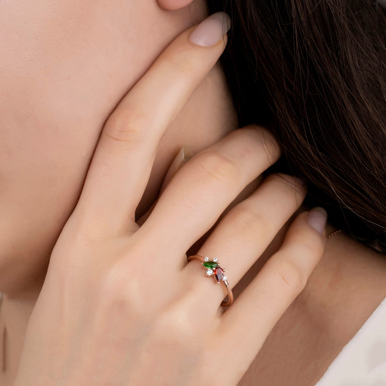 925 Sterling Silver Marquise Birthstone Ring, Pear Birthstone
