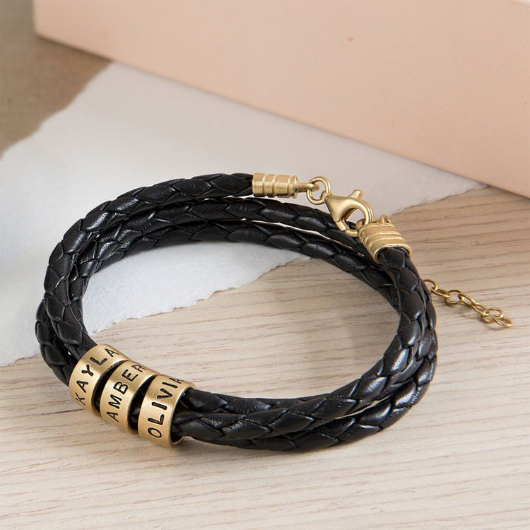 Men‘s Leather Bracelet with 925 Sterling Silver Custom Bead