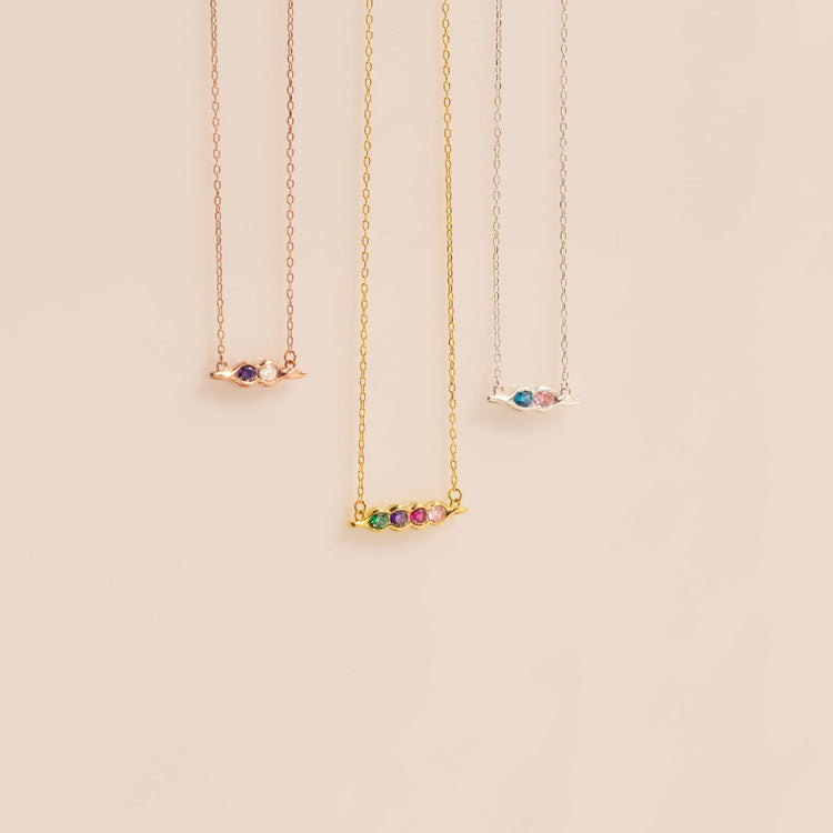 925 Sterling Silver Custom Birthstone Peas in a Pod Necklace