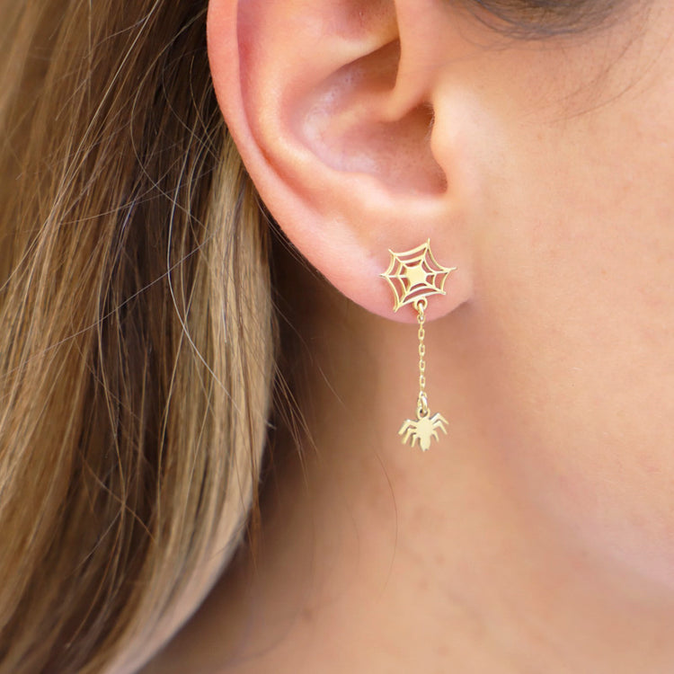 925 Sterling Silver  Spider Web Halloween Vintage Style Unique Earrings