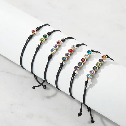 Stone Bezel Set Birthstone String Bolo Bracelet