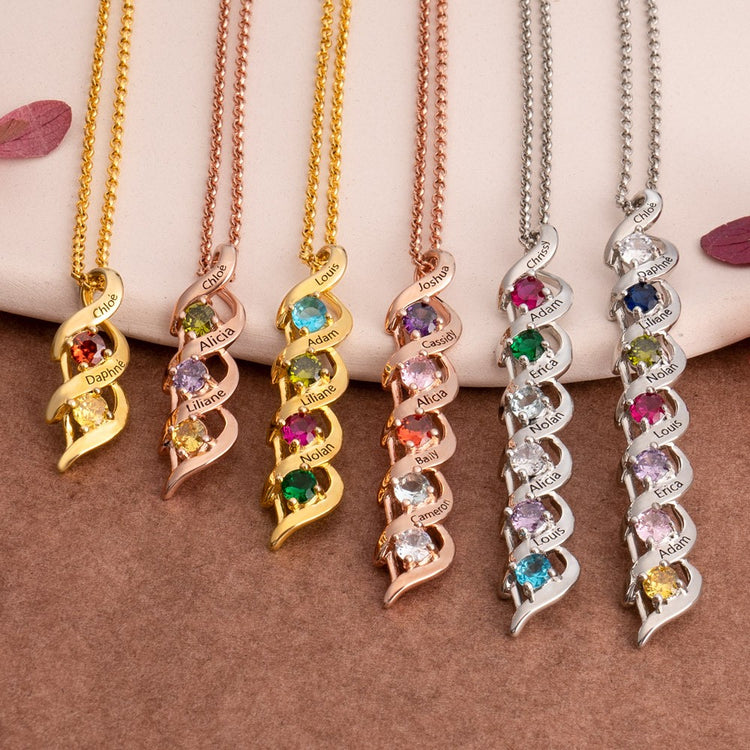925 Sterling Silver Personalized 1-8 Engravings and Birthstones Necklace