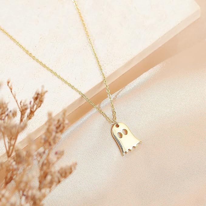 925 Sterling Silver  Pumpkin Ghost Hammered Coin Delicate Chain Minimalist Simple Halloween Necklace For Friend's Gift