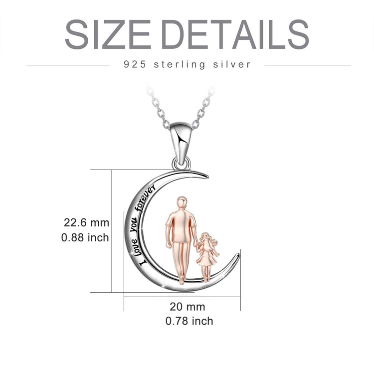 S925 Sterling Silver Daughter Father Moon Pendant Necklace