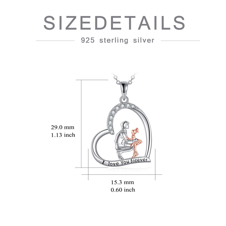 925 Sterling Silver Father Daughter Heart  Necklace